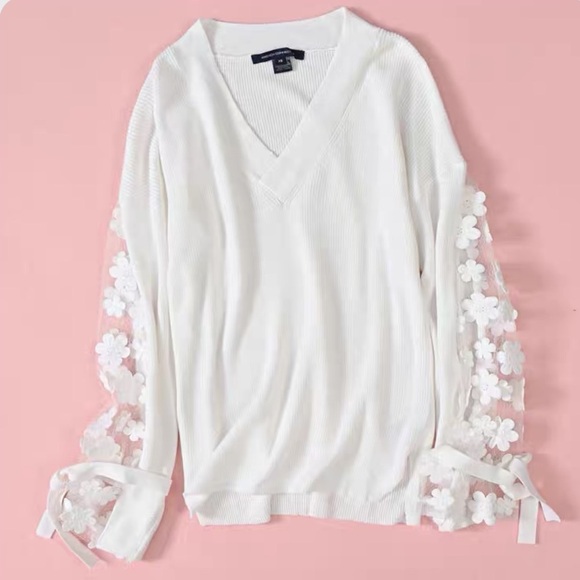 French Connection Caballo Floral-Lace Sleeve Sweater - Picture 5 of 7